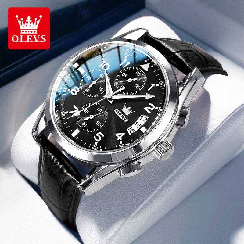 Leather Watch Band Men - OLEVS reloj de cuarzo para hombre,