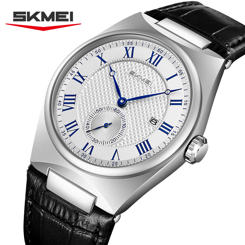 Leather Watch Band Men - Reloj de Cuarzo SKMEI 9390 Elegante