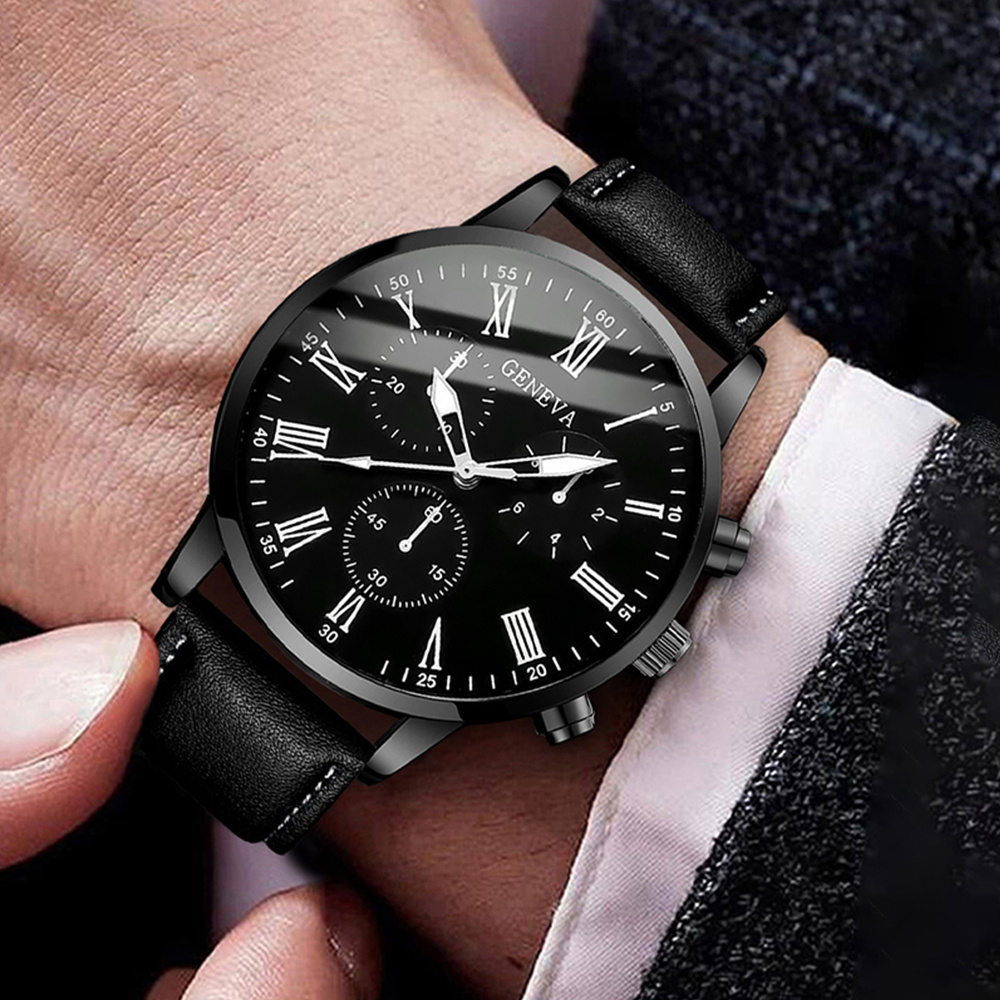 Leather Watch Band Men - Reloj de cuarzo con correa de